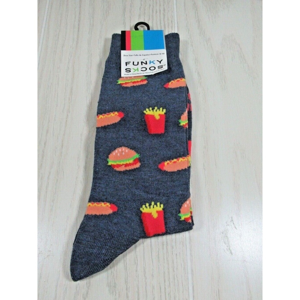 Funky Socks burgers fries hot dogs men women fits 6-12 shoe size NEW blue